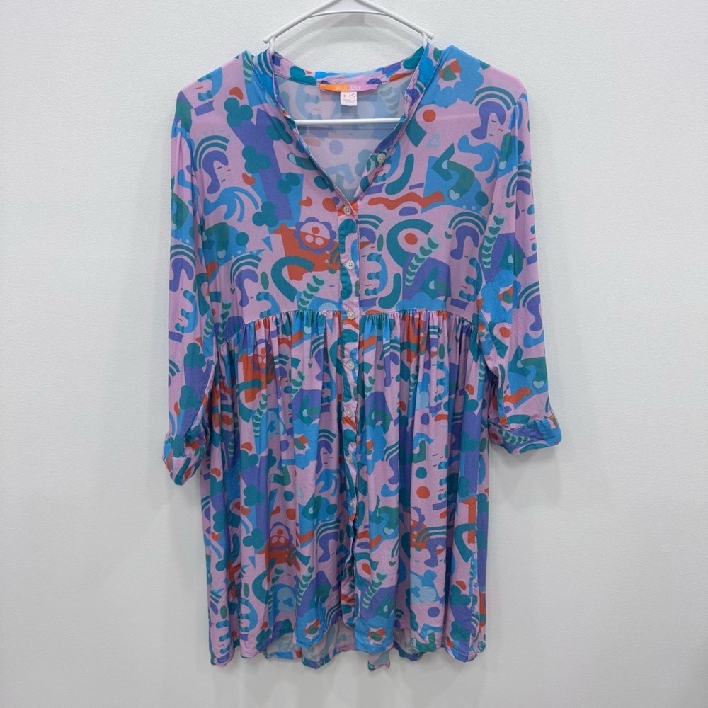 Briton Court Eva Printed shirt Dress abstract button front Sz XS